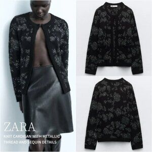 SEQUIN METALLIC THREAD KNIT CARDIGANBLACK size S